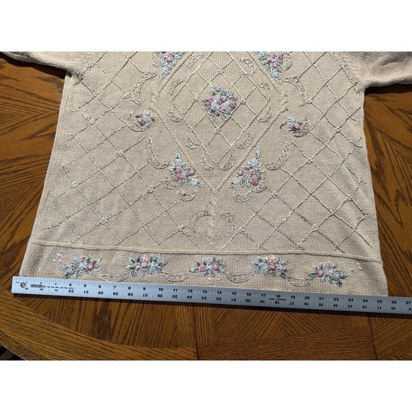 VTG Floral Embroidered knit top 1XL Cottagecore Grandmacore 90s 80s ramie - Picture 10 of 13